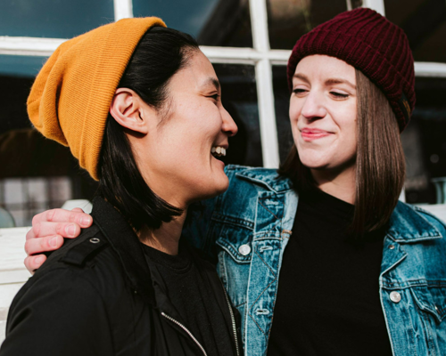 Two women looking at each other